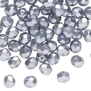 Bead, Czech fire-polished, glass, opaque blue-grey, 6mm faceted round. Sold per 17-inch strand, approximately 75 beads.