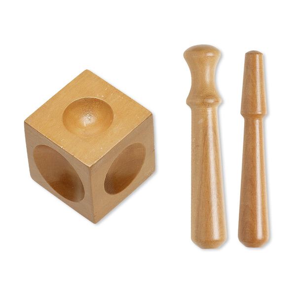 Dapping block and punch, haldu tree wood, 2-inch block with (2) 4-1/2 inch punch. Sold per 3-piece set. image number 0