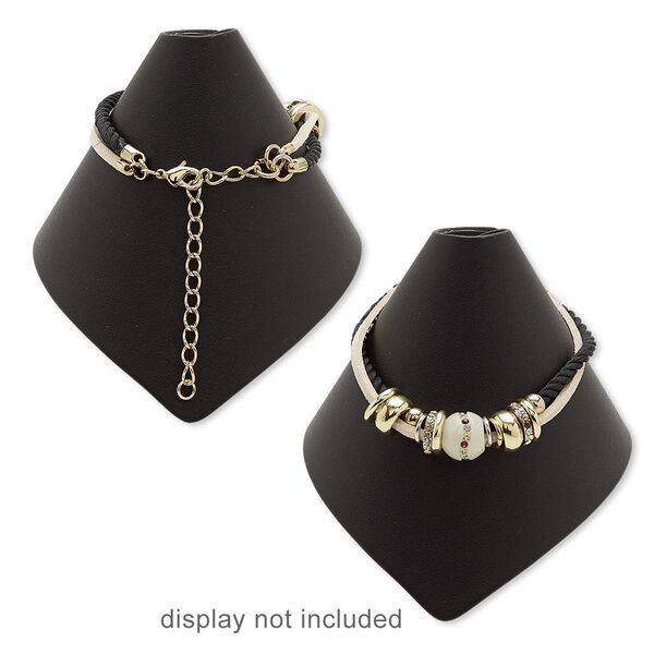 Bracelet, glass rhinestone / acrylic / satin / faux suede / gold-finished copper / steel / "pewter" (zinc-based alloy), multicolored, 12mm wide, 7 inches with 2-1/2 inch extender chain and lobster claw clasp. Sold individually. image number 0