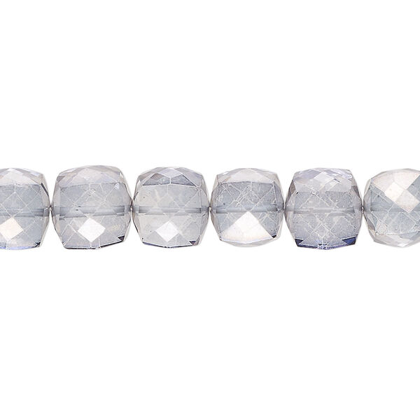 Bead, quartz crystal (coated), blue steel, 8x7mm-9mm hand-cut faceted cube, B+ grade, Mohs hardness 7. Sold per 7-inch strand, approximately 25 beads. image number 0