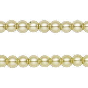 Bead, glass pearl, olive green, 6mm round. Sold per pkg of (2) 15-inch strands, approximately 140 beads.