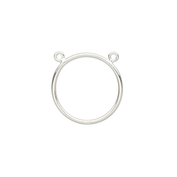 Connector, sterling silver, 18mm open round with 2 loops. Sold individually. image number 0