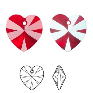 Drop 2pk light Siam shimmer, Crystal Passions® 18mm pendant heart 6228