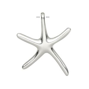 Pendant, sterling silver, 32x27mm starfish. Sold individually.