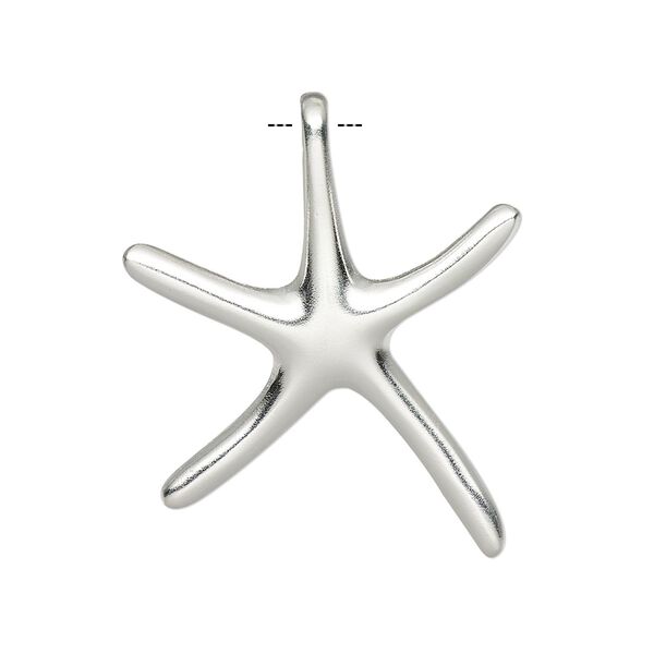 Pendant, sterling silver, 32x27mm starfish. Sold individually. image number 0