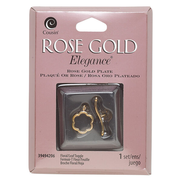 Clasp, toggle, rose gold-plated copper and lacquer, 12.5mm flower. Sold individually. image number 0