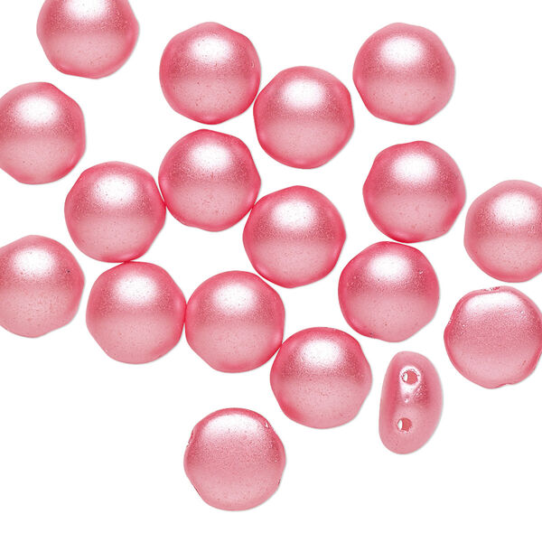 Bead, Preciosa Candy™, Czech pressed glass, opaque pink pastel pearl, 8mm candy with (2) 0.8-0.9mm holes. Sold per pkg of 20. image number 0