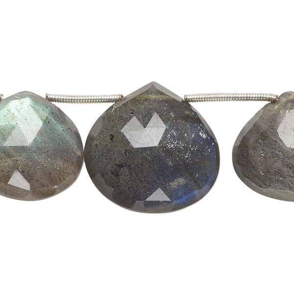 Labradorite 1pkg10, hand-cut top-drilled faceted puffed teardrop bead natural graduated 13-20mm image number 0