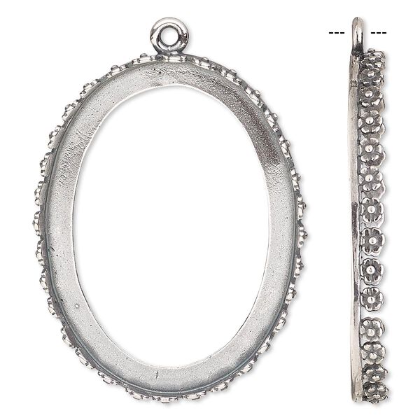 Focal, JBB Findings, antique silver-plated brass, 43x33mm oval with open back and flower design trim, 40x30mm oval bezel setting. Sold individually. image number 0