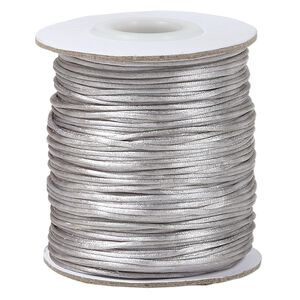 Cord, Satinique™, satin, silver, 1mm mini. Sold per 200-foot spool.
