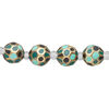 Bead, glass 1pkg4, teal green / black / gold, 12mm hand-painted faceted round. image number 1