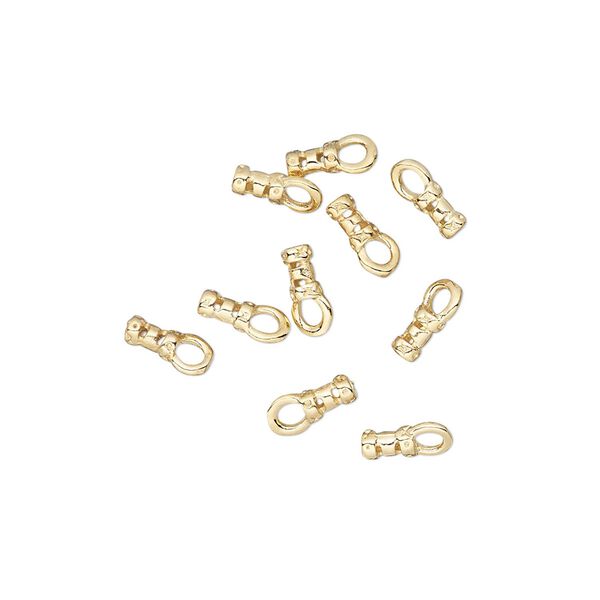 Crimp end, gold-plated brass, 4x2mm tube with loop, 1mm inside diameter. Sold per pkg of 10. image number 0