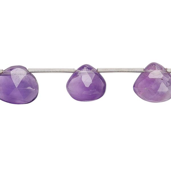 Amethyst 1pkg13, hand-cut top-drilled faceted puffed teardrop bead natural 10-12mm image number 0