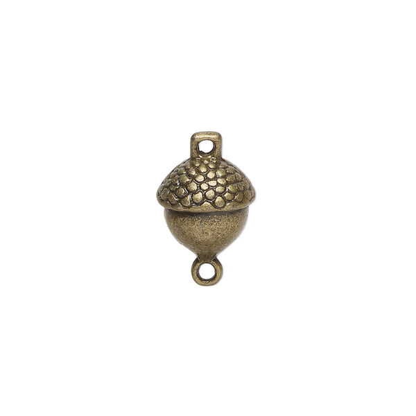Link, antique brass-finished "pewter" (zinc-based alloy), 11x10mm acorn. Sold per pkg of 6. image number 0