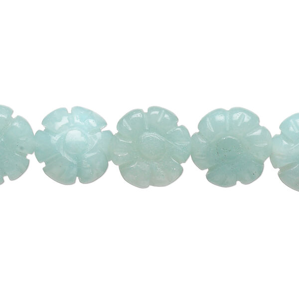 Bead, amazonite (natural), 12mm carved flower, B grade, Mohs hardness 6 to 6-1/2. Sold per 15-1/2" to 16" strand. image number 0