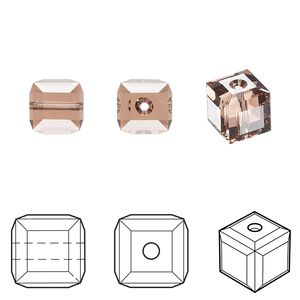 Bead 6pk blush rose, Crystal Passions® 8mm cube 5601