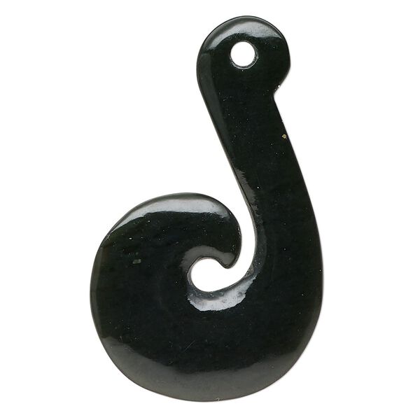 Nephrite jade 1pkg1, hand-cut 2-sided hook focal natural 45x28mm-47x30mm image number 0