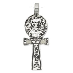Pendant, antique pewter (tin-based alloy), 63x23mm ankh. Sold individually.