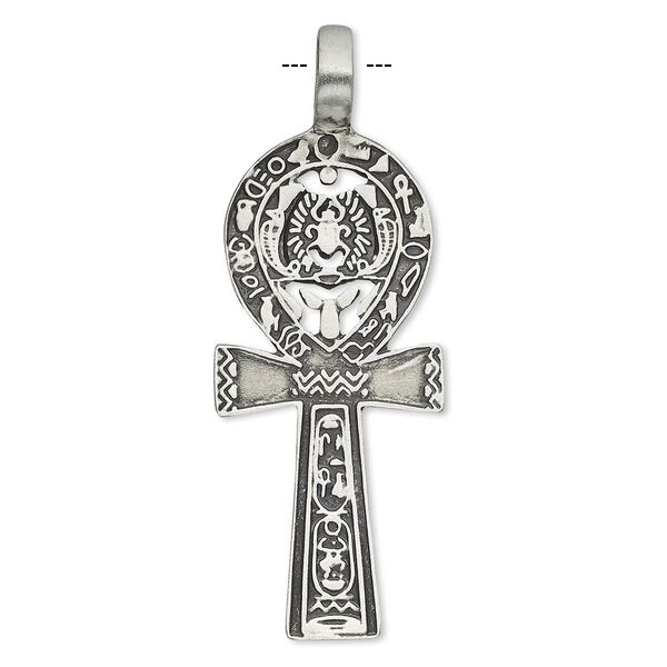 Pendant, antique pewter (tin-based alloy), 63x23mm ankh. Sold individually. image number 0