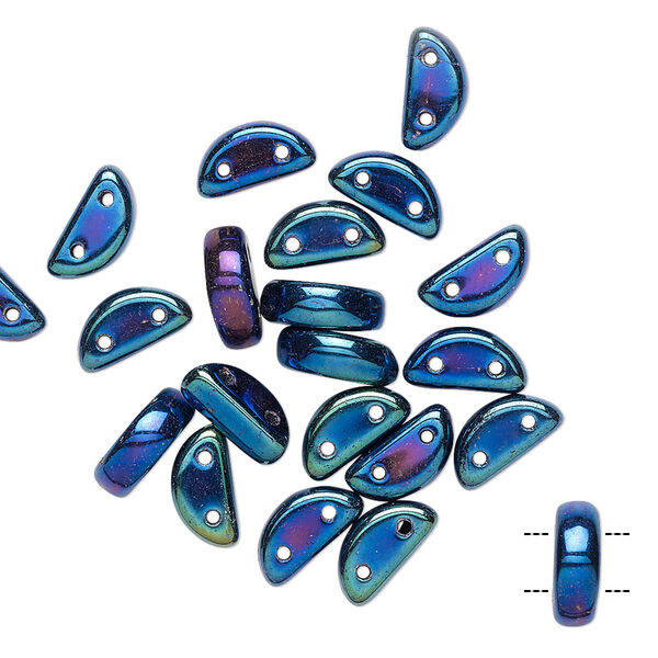 Bead, Preciosa, Czech pressed glass, opaque iris blue, 8.5x3mm half moon with (2) 0.8-0.9mm holes. Sold per pkg of 20. image number 0