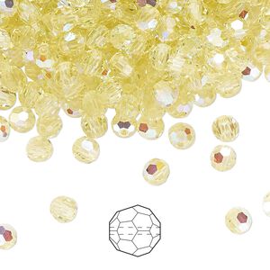 Bead 24pk jonquil AB, Preciosa Czech crystal 4mm round