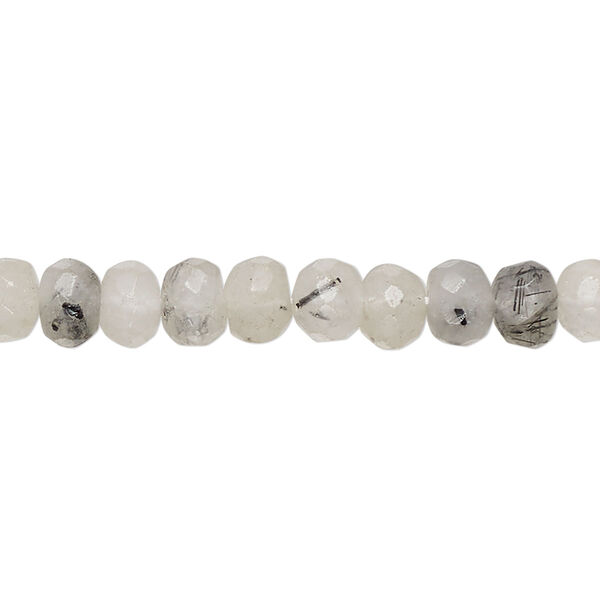 Bead, tourmalinated quartz (natural), 5x3mm-6x5mm hand-cut faceted rondelle, C grade, Mohs hardness 7. Sold per 14-inch strand, approximately 95 beads. image number 0