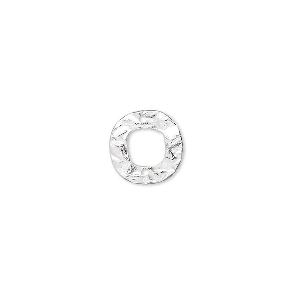 Link, sterling silver, 12mm hammered open round. Sold per pkg of 4. image number 0