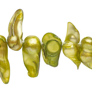 Pearl 1pkg1 freshwater, top-drilled baroque, 15 inch yellow-green 7x6mm-21x12mm cultured