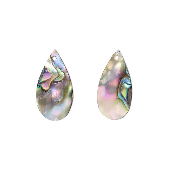 Drop, paua shell (natural), 18x9mm hand-cut top-drilled teardrop, Mohs hardness 3-1/2. Sold per pkg of 2. image number 0