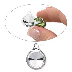 Pendant, Almost Instant Jewelry®, silver-finished "pewter" (zinc-based alloy), 21x16mm single-sided round with 12mm rivoli setting and tube bail. Sold individually.