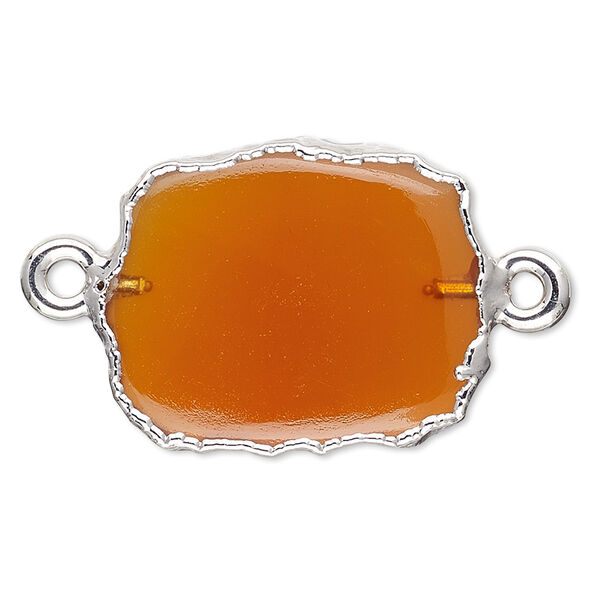 Link, electro-coated carnelian (dyed / heated) / sterling silver loops / copper- and silver-plated rim, 13x12mm-15x14mm freeform rectangle. Sold per pkg of 2. image number 0
