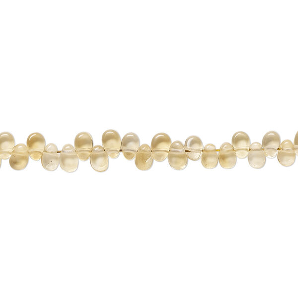 Bead, citrine (heated), light to medium, 4x3mm hand-cut top-drilled flat teardrop with 0.4-1.4mm hole, C+ grade, Mohs hardness 7. Sold per 9-inch strand. image number 0