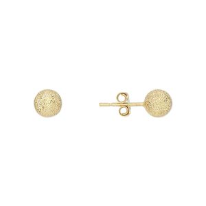 Earstud, gold-finished sterling silver, 6mm stardust ball with post. Sold per pair.