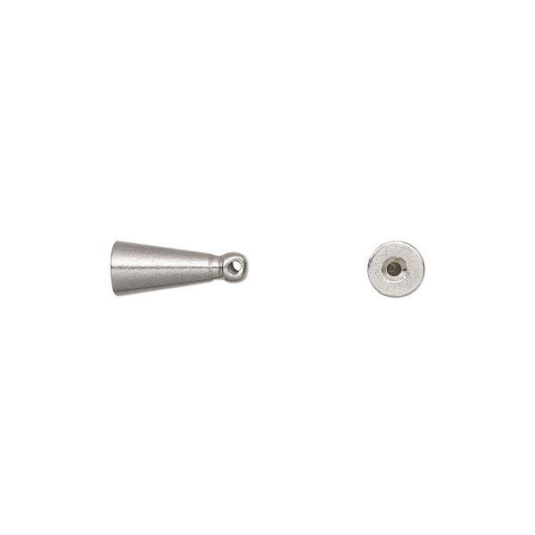 Bead end, glue-on, stainless steel, 6.5x4mm half-drilled cone with loop, for use with memory wire. Sold per pkg of 4. image number 0