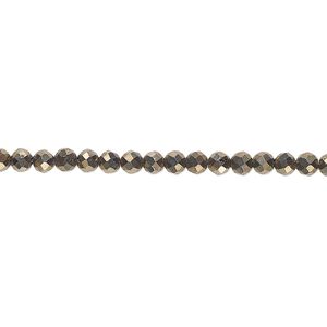 Pyrite 1pkg1, faceted round bead natural 15.5-16 inch 3mm