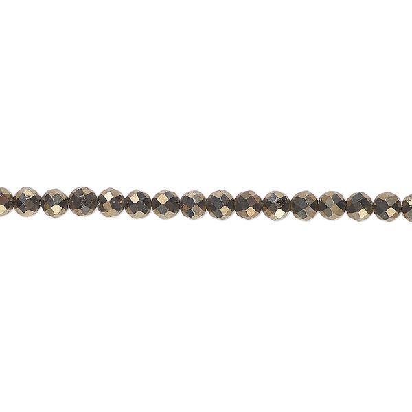 Pyrite 1pkg1, faceted round bead natural 15.5-16 inch 3mm image number 0