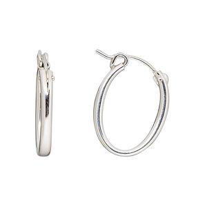 Earring hoop 1pkg2 sterling silver, 20mm oval / latch-back, 1 pair