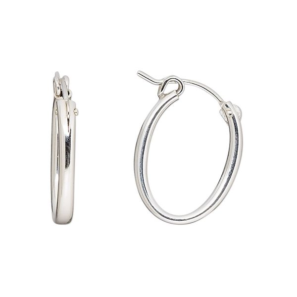Earring hoop 1pkg2 sterling silver, 20mm oval / latch-back, 1 pair image number 0