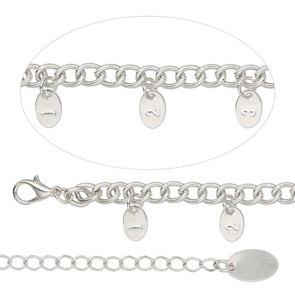 Necklace measuring chain, silver-finished steel, 5.4mm curb, 36 inches with 9x6mm tags and 3-inch extender chain with lobster claw clasp. Sold individually. image number 0