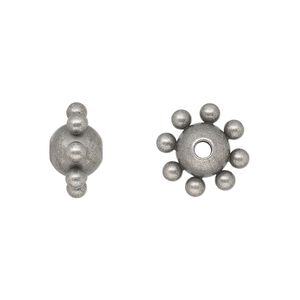 Bead, antique silver-plated steel, 13x8mm studded round. Sold per pkg of 10.