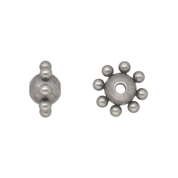 Bead, antique silver-plated steel, 13x8mm studded round. Sold per pkg of 10. image number 0