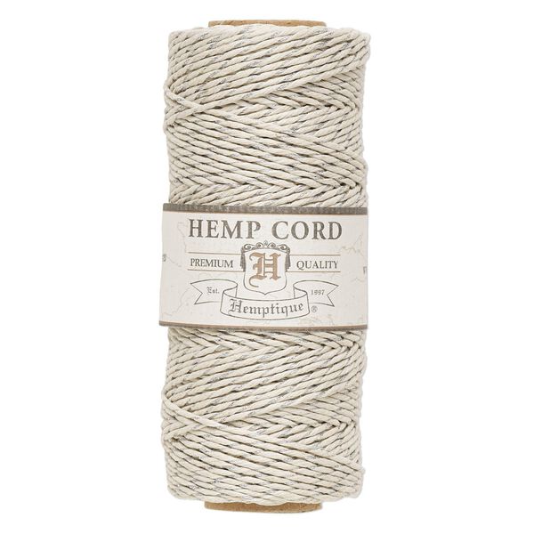Cord, Hemptique®, polished hemp, metallic silver and natural, 1mm diameter, 20-pound test. Sold per 205-foot spool. image number 0