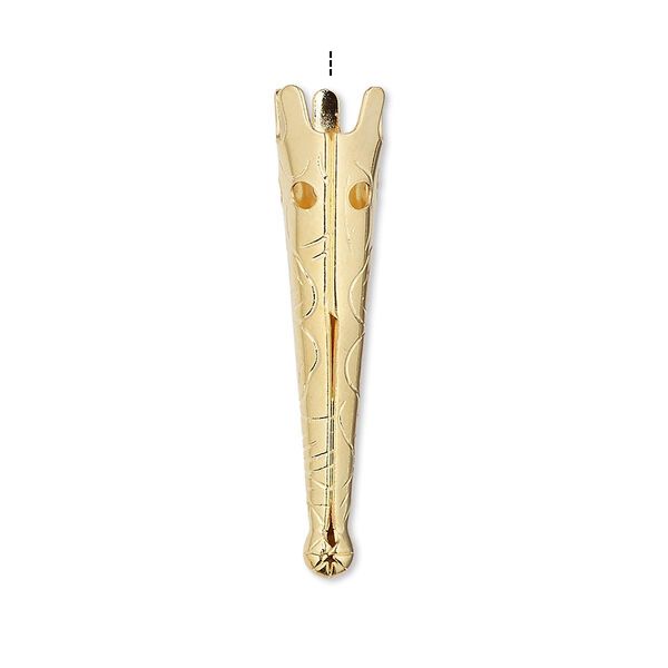 Bolo tip, gold-finished steel, 33x7mm with flower design. Sold per pkg of 10. image number 0