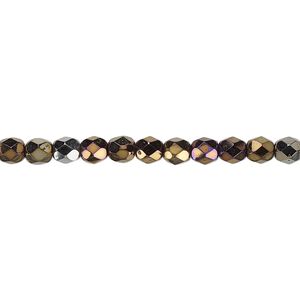 Bead, Czech fire-polished glass, iris brown, 4mm faceted round. Sold per pkg of 1,200 (1 mass).