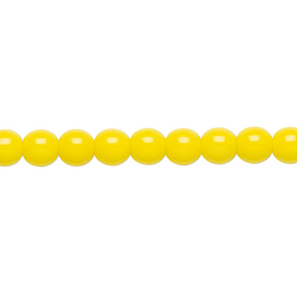 Bead, Czech glass druk, opaque yellow, 6mm round. Sold per 15-1/2" to 16" strand. image number 0