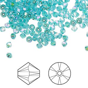 Bead 48pk light turquoise glacier blue 2X, Crystal Passions&reg; 3mm bicone 5328