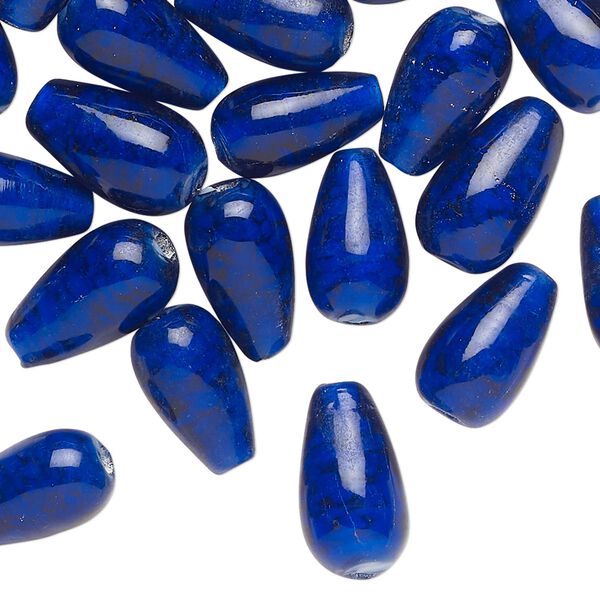 Bead, glass, translucent cobalt blue, 13x8mm teardrop. Sold per 1-ounce pkg, approximately 25 beads. image number 0