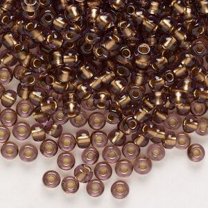 Seed bead, glass, pkg/50g, #6 rocaille, transparent color-lined bronze amethyst.