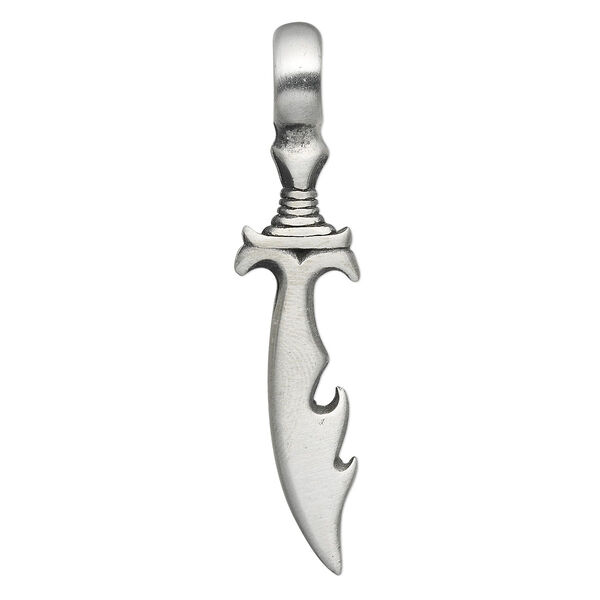 Pendant, pewter (tin-based alloy), 55x13mm double-sided dagger. Sold individually. image number 0