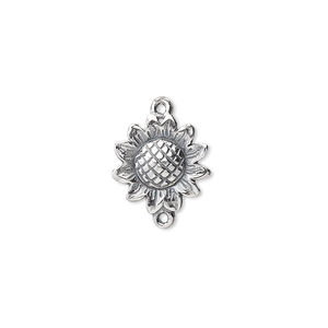 Link, JBB Findings, sterling silver, 13x13mm sunflower. Sold individually.
